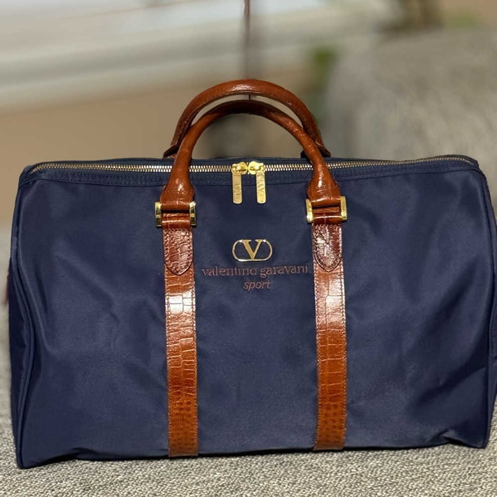 EUC VALENTINO GARAVANI  Sports Nylon Boston Bag Crocodile Pattern Stamping Navy